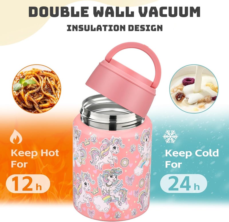 Haweek Soup Thermo for Hot Food Kids 16oz Insulated Food Jar Leakproof Thermo Lunch Container for Kids Wide-Mouth Stainless Steel Lunch Box for School with Handle Folding Spoon(3+)​ - Image 5